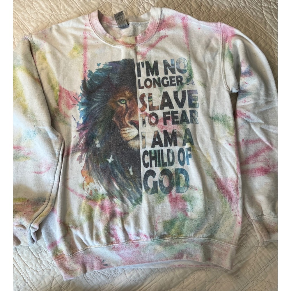 Gildan Tie Dye Lion Child of God Sweatshirt great for fall. Small